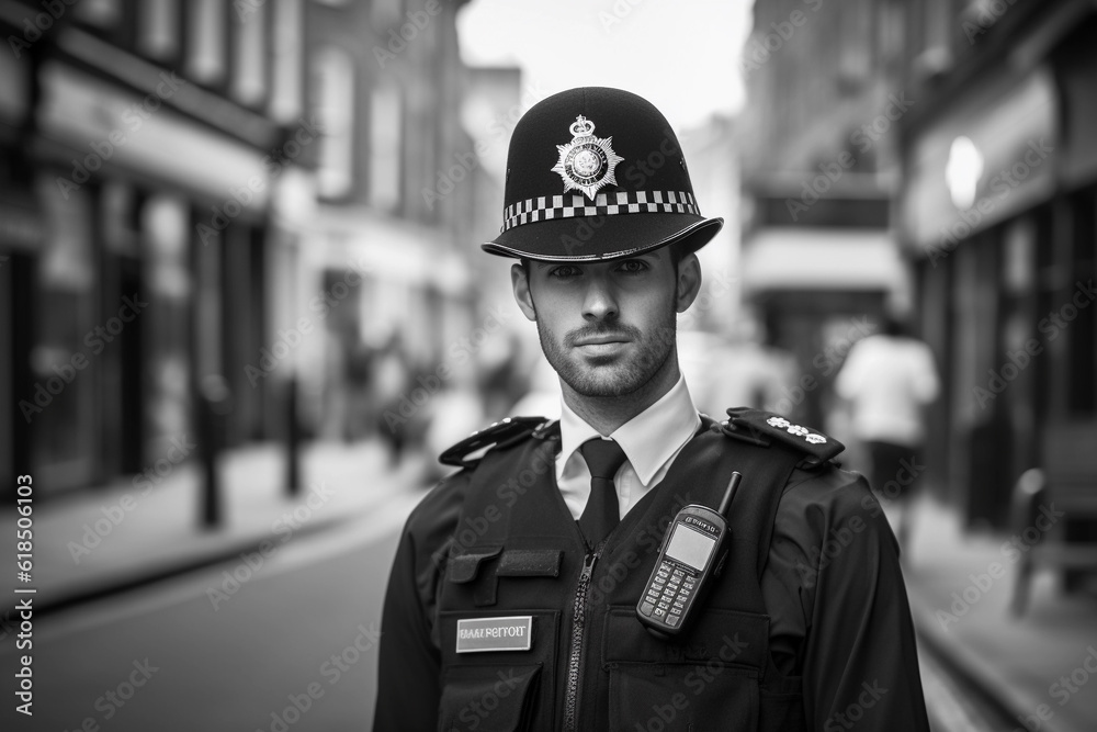 portrait of a confident uniformed police officer on the street