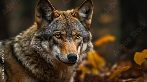 Timber Wolf in the Forest. AI Generated