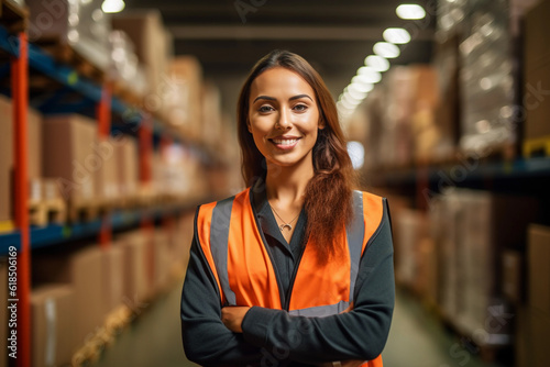 female floor manager in a distribution center warehouse