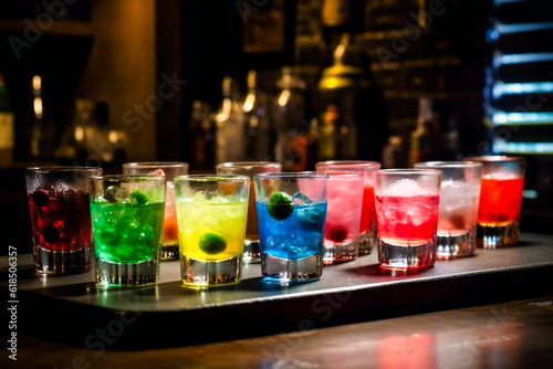 Vibrant Cocktail Collection . Bar Counter Beauty . Generative AI