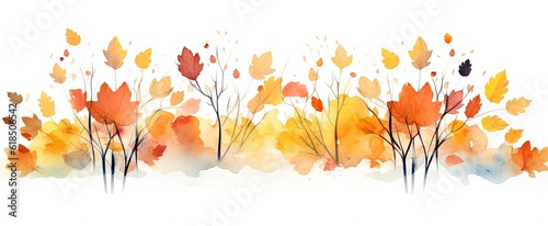 abstract Autumn foliage banner background  branch  twigs and berries  orange yellow color  Generative Ai