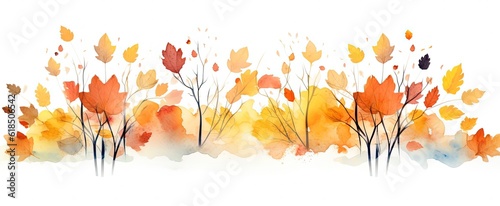 abstract Autumn foliage banner background, branch, twigs and berries, orange yellow color, Generative Ai