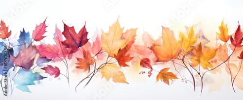 abstract Autumn foliage banner background  branch  twigs and berries  gradient colorful   orange blue color  Generative Ai