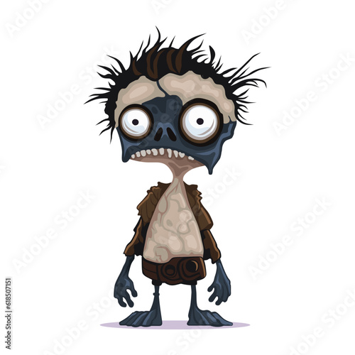Cute Funny Zombie. Cartoon Style on White Background. Vector