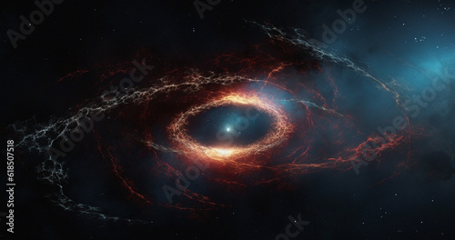 Solar system  wormhole and galaxy space spiral in dark sky for astrology  black hole or universe science research. Ai generated  vortex and dimension tunnel of explosion  cosmic creation and big bang