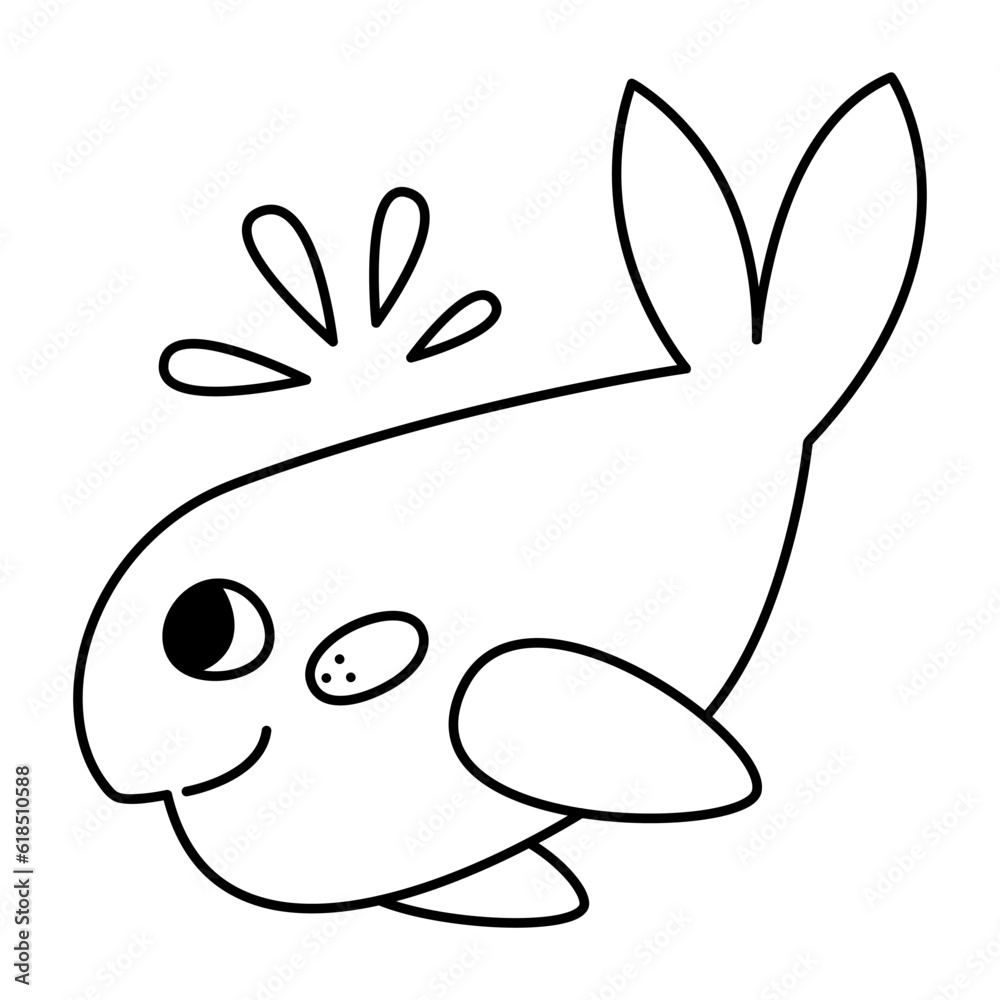 Cute whale doodle. Black and white vector illustration. Cute whale doodle. Black and white vector illustration.