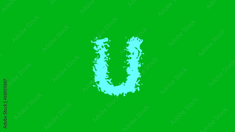 English alphabet U with water waves on green screen background English alphabet U with water waves on green screen background