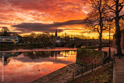 Sunset over the River Dee in Chester photo