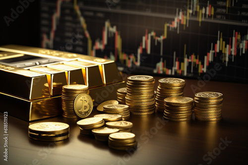 Obraz na plátně Gold investing, bullion or coins, financial markets and economy, protection agai