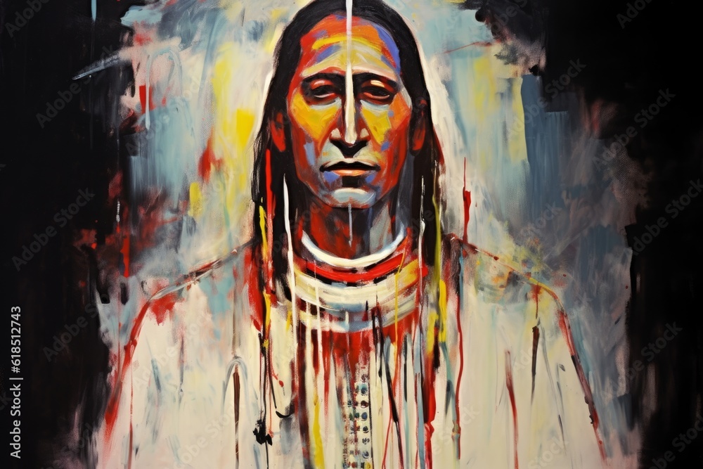 Native American Indian chief abstract painting art portrait