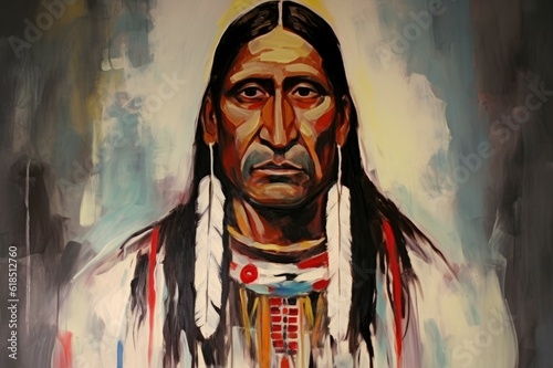 Native American Indian chief abstract painting art portrait. Generative AI 5