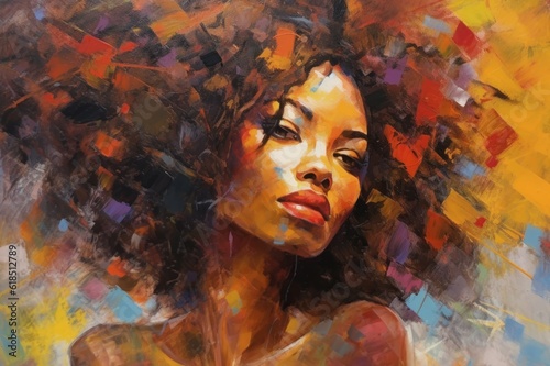 Abstract oil painting art portrait of afro american woman. Generative AI 3
