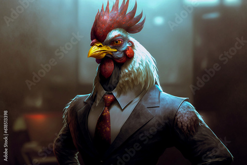 cock posing in business suit. Generative ai