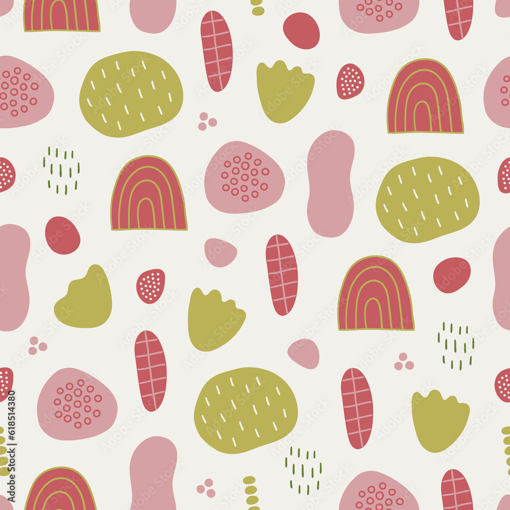 Abstract seamless pattern with geometric shapes, dots on white background Abstract seamless pattern with geometric shapes, dots on white background