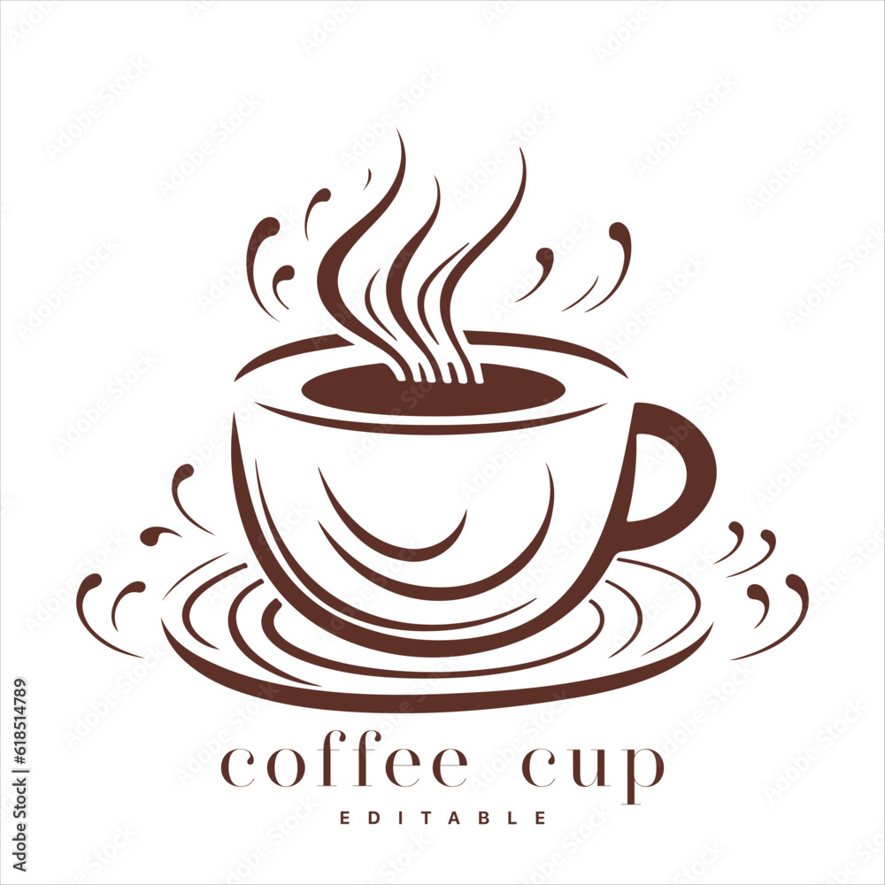 Obraz premium Coffee shop logo template, natural abstract coffee cup with steam, coffee house emblem, creative cafe logotype, modern trendy symbol design vector illustration isolated on white background sign.