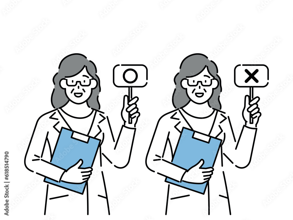 A doctor standing up front, holding O and X cards and explaining. A doctor standing up front, holding O and X cards and explaining.
