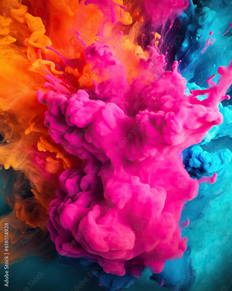 abstract multicolor watercolor powder explosion background created with Generative AI technology