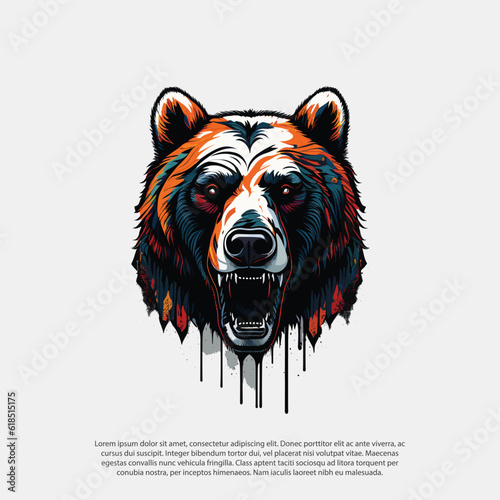 the grizzly bear's head roared fiercely and was very angry in colorful melting abstracct design vectorthe grizzly bear's head roared fiercely and was very angry in colorful melting abstracct design ve