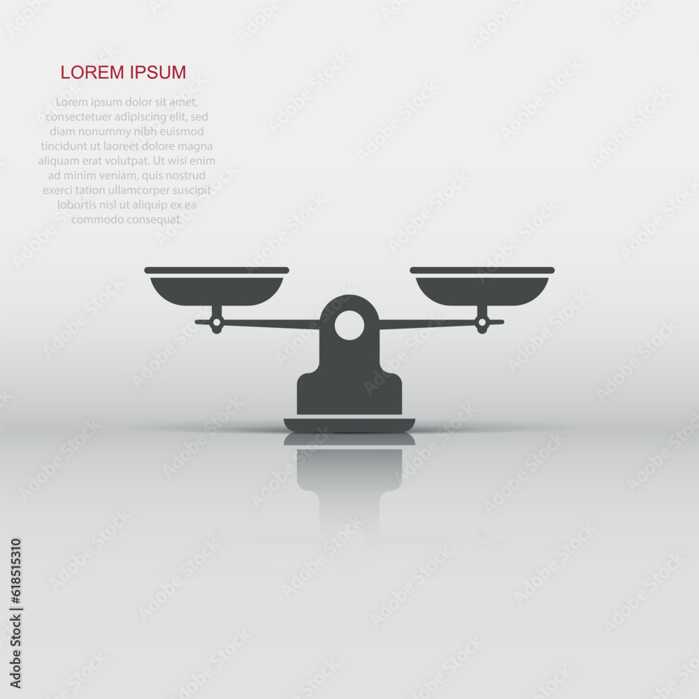 Scale balance icon in flat style. Justice vector illustration on white isolated background. Judgment business concept. Scale balance icon in flat style. Justice vector illustration on white isolated background. Judgment business concept.