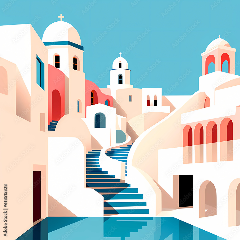 Illustration of a beautiful view of a greek village, Greece