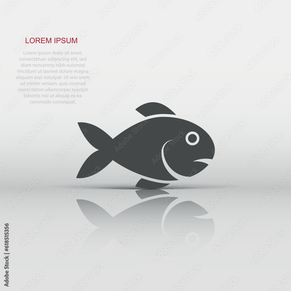 Fish icon in flat style. Seafood vector illustration on white isolated background. Sea animal business concept. Fish icon in flat style. Seafood vector illustration on white isolated background. Sea animal business concept.