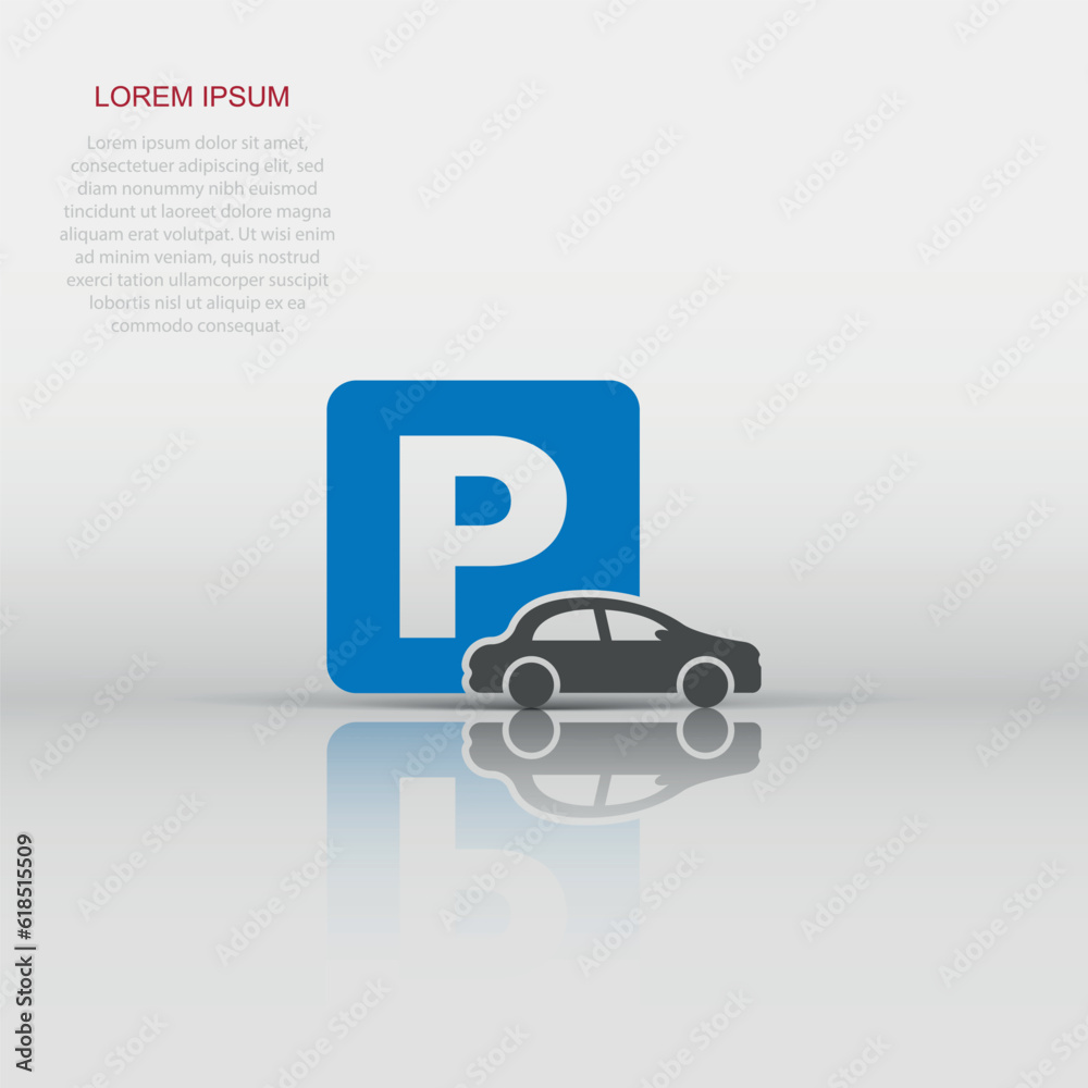 Car parking icon in flat style. Auto stand vector illustration on white isolated background. Roadsign business concept. Car parking icon in flat style. Auto stand vector illustration on white isolated background. Roadsign business concept.