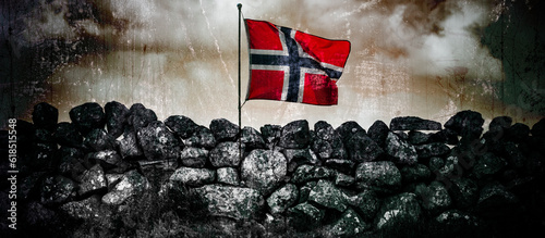 Norwegischhe Flagge an einer Steimauer im Retrostil