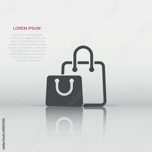 Shopping bag icon in flat style. Handbag sign vector illustration on white isolated background. Package business concept.