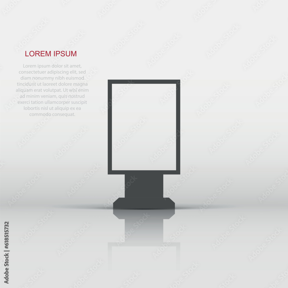 Billboard icon in flat style. Citylight display vector illustration on white isolated background. Banner placard business concept. Billboard icon in flat style. Citylight display vector illustration on white isolated background. Banner placard business concept.