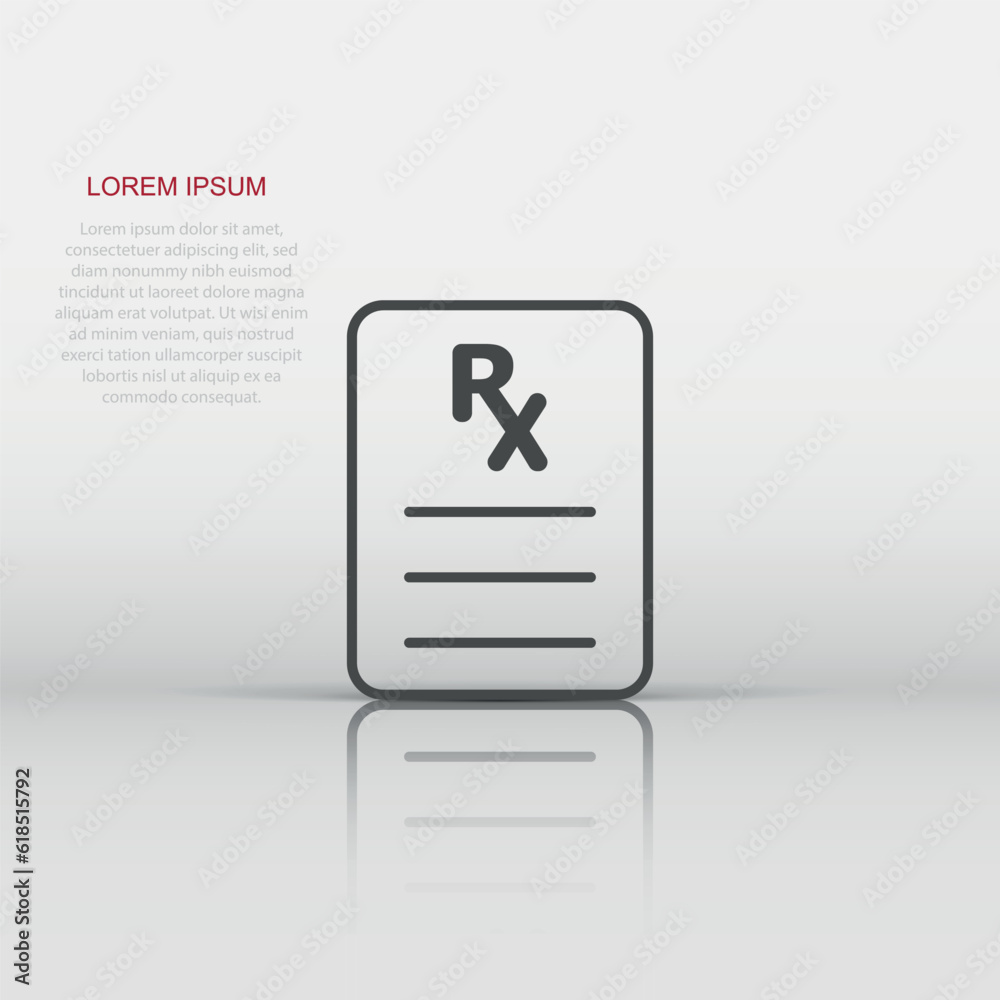 Prescription icon in flat style. Rx document vector illustration on white isolated background. Paper business concept. Prescription icon in flat style. Rx document vector illustration on white isolated background. Paper business concept.