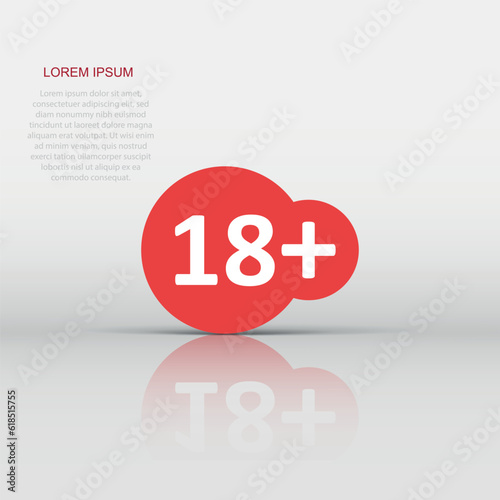 Eighteen plus icon in flat style. 18 vector illustration on white isolated background. Censored business concept.