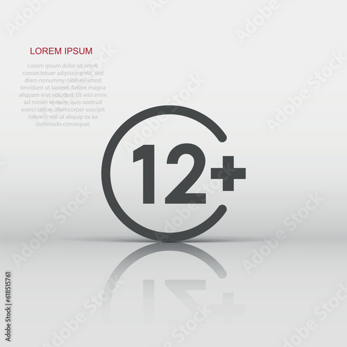Twelve plus icon in flat style. 12 vector illustration on white isolated background. Censored business concept.