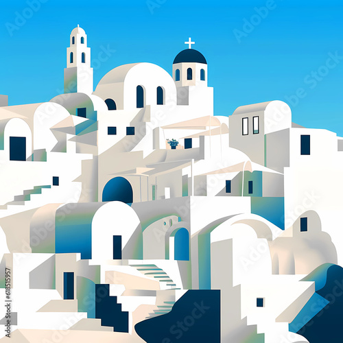 Illustration of a beautiful view of a greek village  Greece