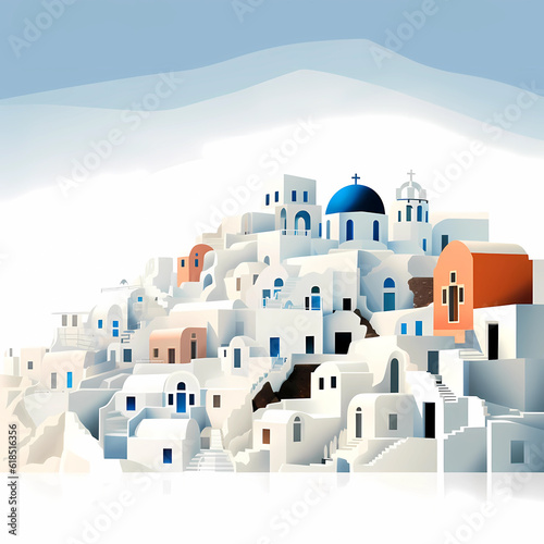 Illustration of a beautiful view of a greek village, Greece