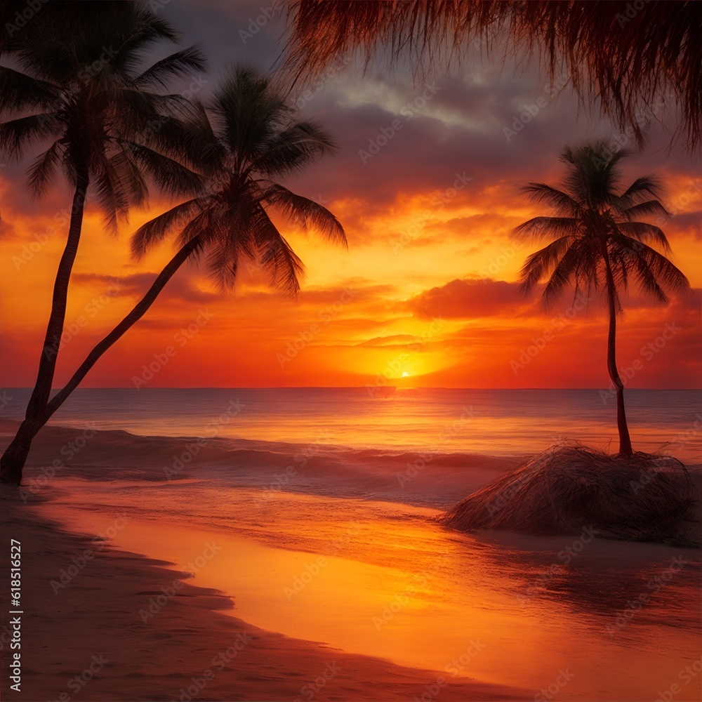 sunset on the beach created with artificial intelligence