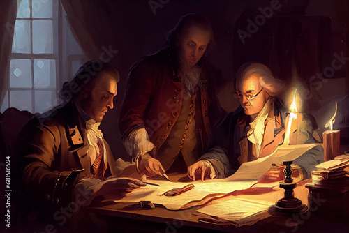 illustration of signing of the declaration of independence historically memorable day for America. AI photo