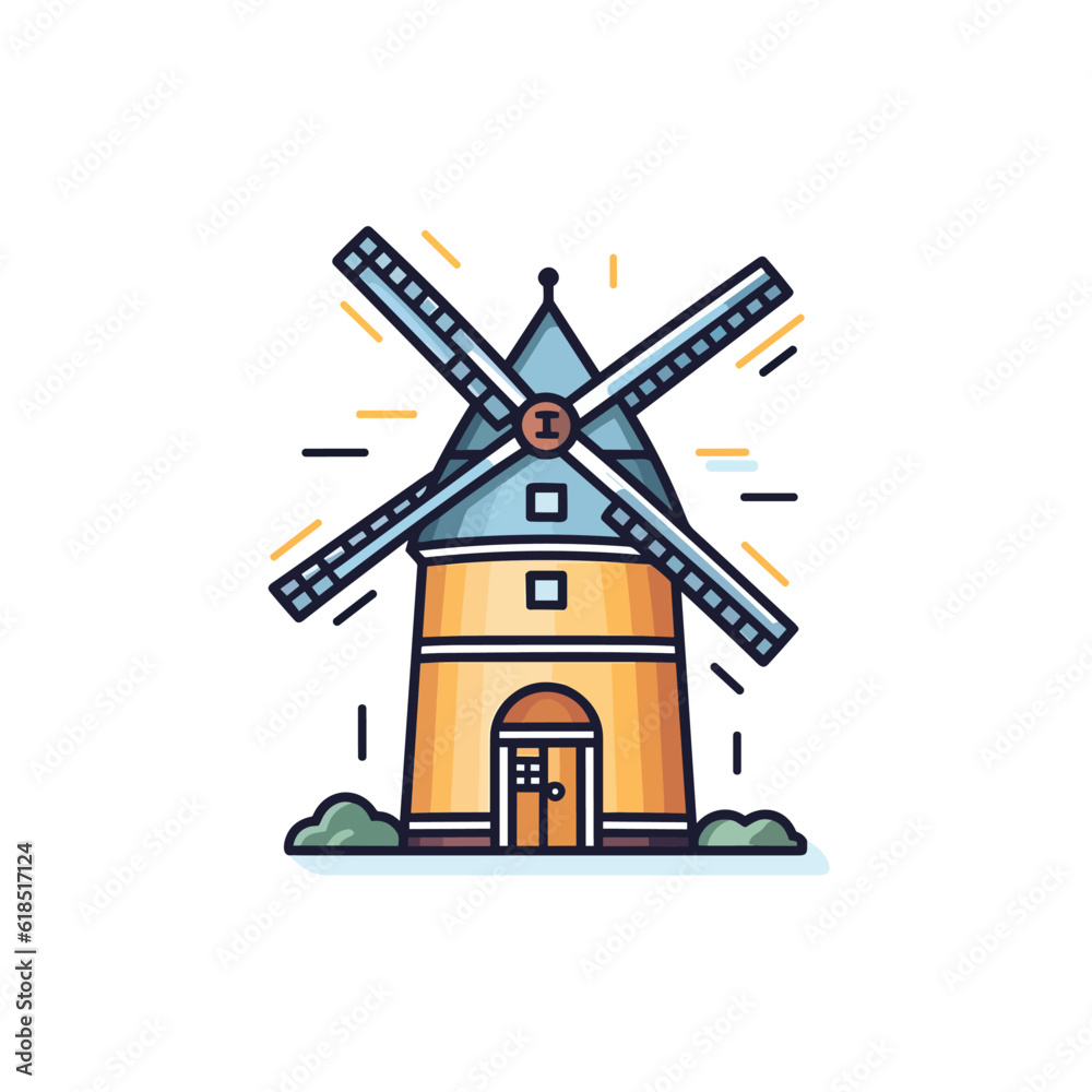 Windmill building vector icon illustration
