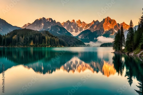 Calm morning view of lake generated by AI tool