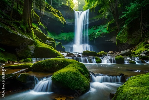  magical scene  of water fall in a rainforest generated by AI tool 