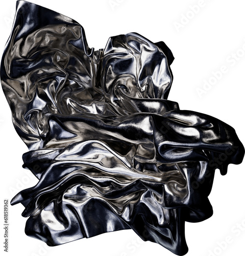 Silver Platinum Metal Abstract 3d Fabric Floating Leaf Wrinkled Texture Isolated on Transparent Background