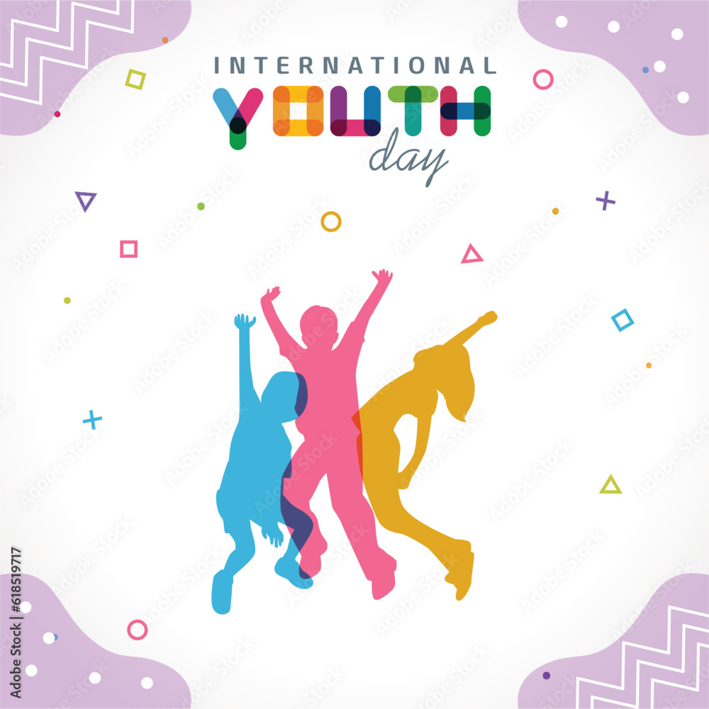 Happy youth day background with colorful silhouettes Happy youth day background with colorful silhouettes