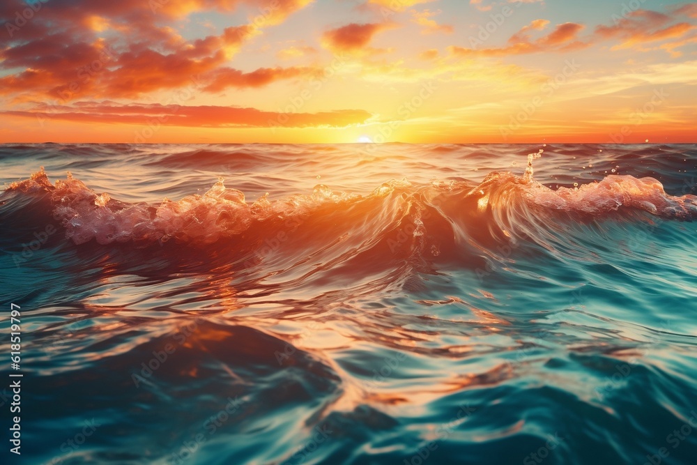Colourful sunset over the sea. Beautiful natural landscape. Nature background. Generative AI