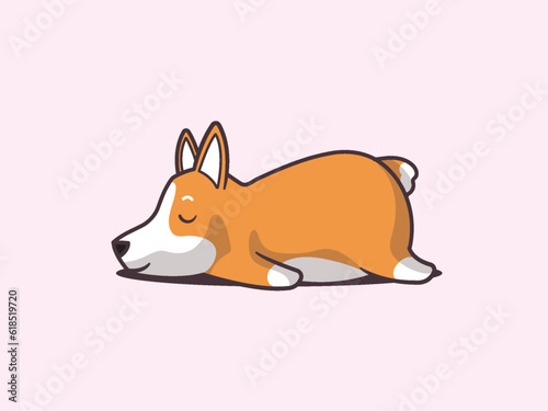 Cute lazy corgi puppy sleeping vector cartoon illustration