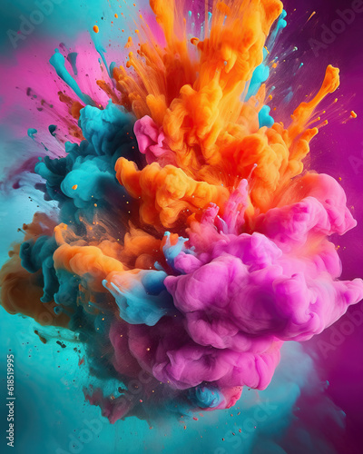 abstract colorful smoke and multicolor ink powder explosion background created with Generative AI technology