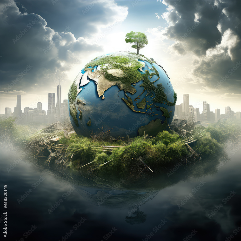 Ecological problem of our earth in the garbage of dirt. Earth in the shape of a ball polluted with waste Generative AI technology Ecological problem of our earth in the garbage of dirt. Earth in the shape of a ball polluted with waste Generative AI technology