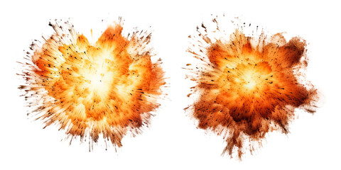 Set of explosions isolated on transparent background - Generative AI