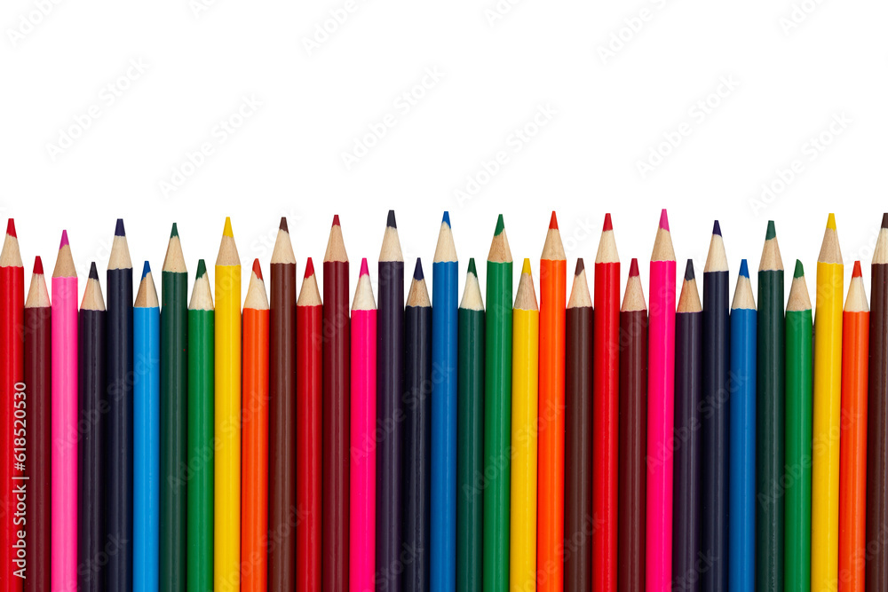 Colored pencil crayons school background isolated on white Colored pencil crayons school background isolated on white