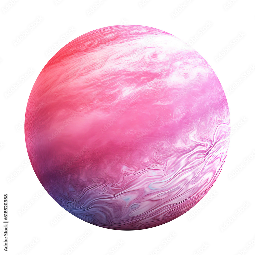 A pink planet isolated on white background - Generative AI - obrazy, fototapety, plakaty 