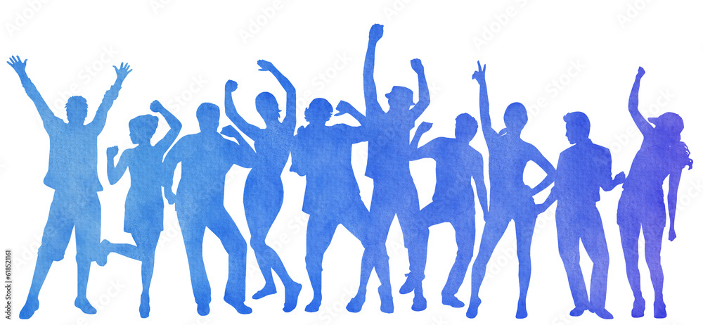 Watercolor group of people dancing silhouette