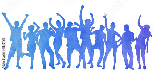 Watercolor group of people dancing silhouette